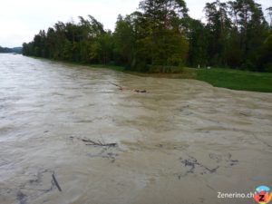 Hochwasser Thur 2017, Thurbrücke Flaach
