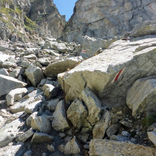 Brüchige Gletschermoräne Passo Soreda