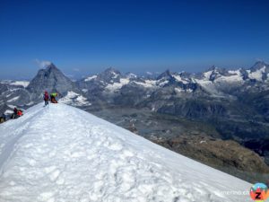 Breithorn Gipfelgrat, Matterhorn, Dent Blanche, Ober Gabelhorn, Zinalrothorn, Weisshorn