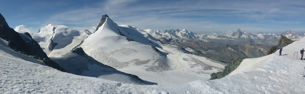 Aussicht Feejoch mit Monte Rosa und Matterhorn